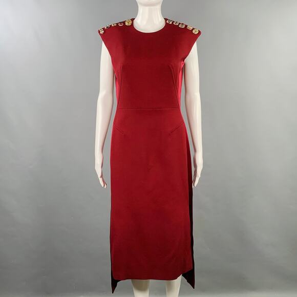 ALEXANDER MCQUEEN Size 6 Burgundy Gold Wool Silk Applique Sleeveless Dress - Picture 1 of 11